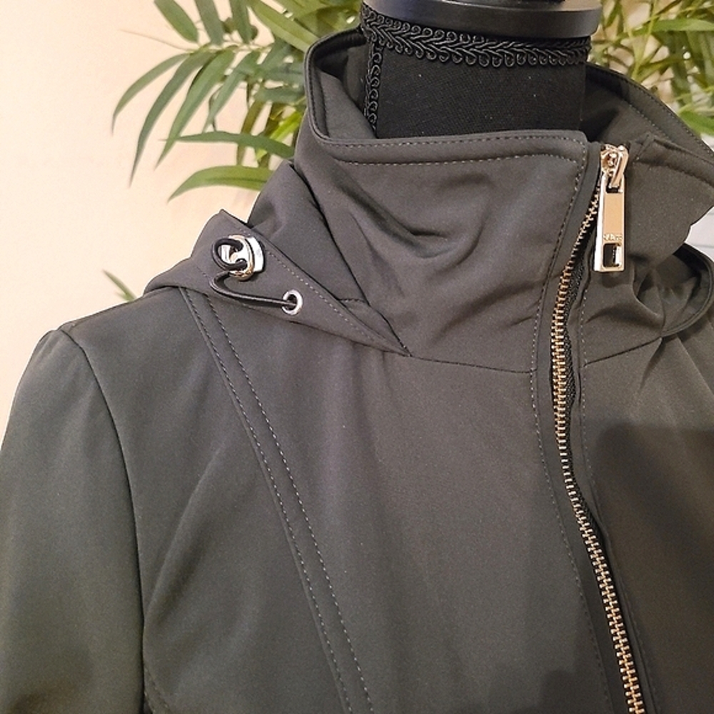 GUESS Soft Shell Coat With Belt, Olive - Picture 2 of 6